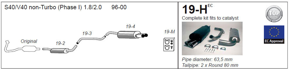 Jetex 19-H Cat Back Exhaust System for Volvo S40 / V40 Mk1 - 2