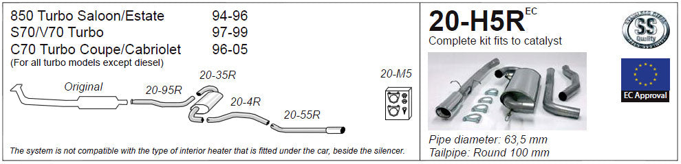 Jetex 20-H5R Cat Back Exhaust System for Volvo C70 Mk1 - 2