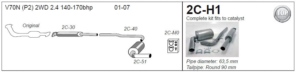 Jetex 2C-H1 Cat Back Exhaust System for Volvo V70 2.4 2WD - 2