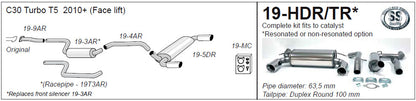Jetex 19-HDR / 19-HDTR Cat Back Exhaust System for Volvo C30 Facelift T5 - 2