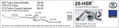 Jetex 20-H5R Cat Back Exhaust System for Volvo C70 Mk1 - 2