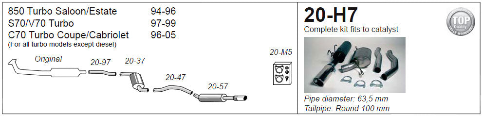 Jetex 20-H7 Cat Back Exhaust System for Volvo C70 Mk1 - 2