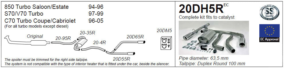 Jetex 20DH5R Cat Back Exhaust System for Volvo C70 Mk1 - 2