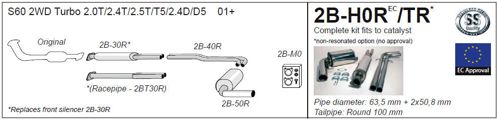 Jetex 2B-H0R / 2B-H0TR Cat Back Exhaust System for Volvo S60 2WD Turbo - 3