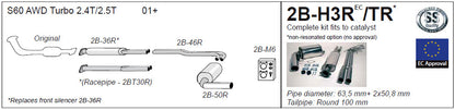 Jetex 2B-H3R / 2B-H3TR Cat Back Exhaust System for Volvo S60 AWD Turbo - 2