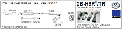 Jetex 2B-H8R / 2B-H8TR Cat Back Exhaust System for Volvo V70 AWD Turbo - 2