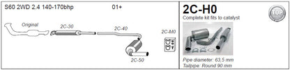 Jetex 2C-H0 Cat Back Exhaust System for Volvo S60 2.4 2WD - 2