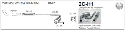 Jetex 2C-H1 Cat Back Exhaust System for Volvo V70 2.4 2WD - 2