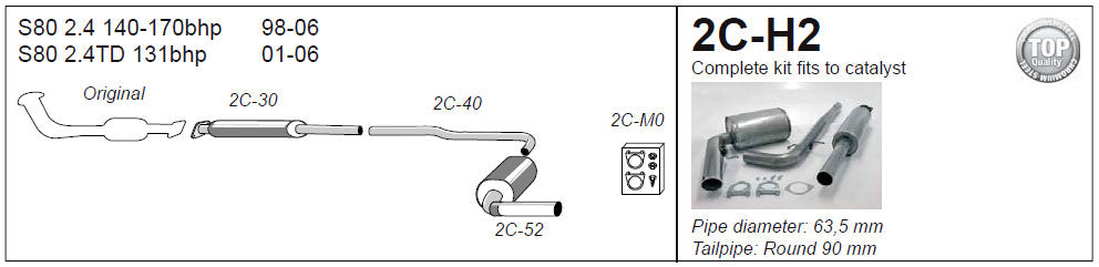 Jetex 2C-H2 Cat Back Exhaust System for Volvo S80 2.4TD - 2