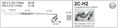 Jetex 2C-H2 Cat Back Exhaust System for Volvo S80 2.4TD - 2