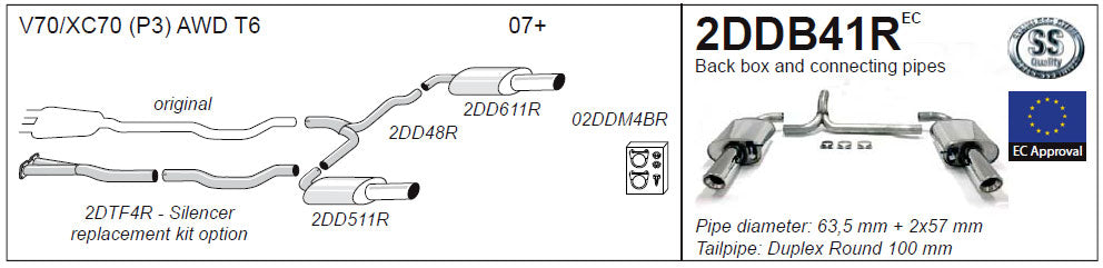 Jetex 2DDB41R Rear Back Box & Connecting Pipe for Volvo V70 III / XC70 T6 AWD - 3