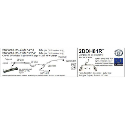 Jetex Stainless Steel Exhaust System for Volvo V70 III & XC70 D4/D5 AWD 2008-on