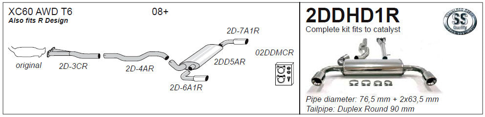 Jetex 2DDHD1R Cat Back Exhaust System for Volvo XC60 T6 AWD - 2