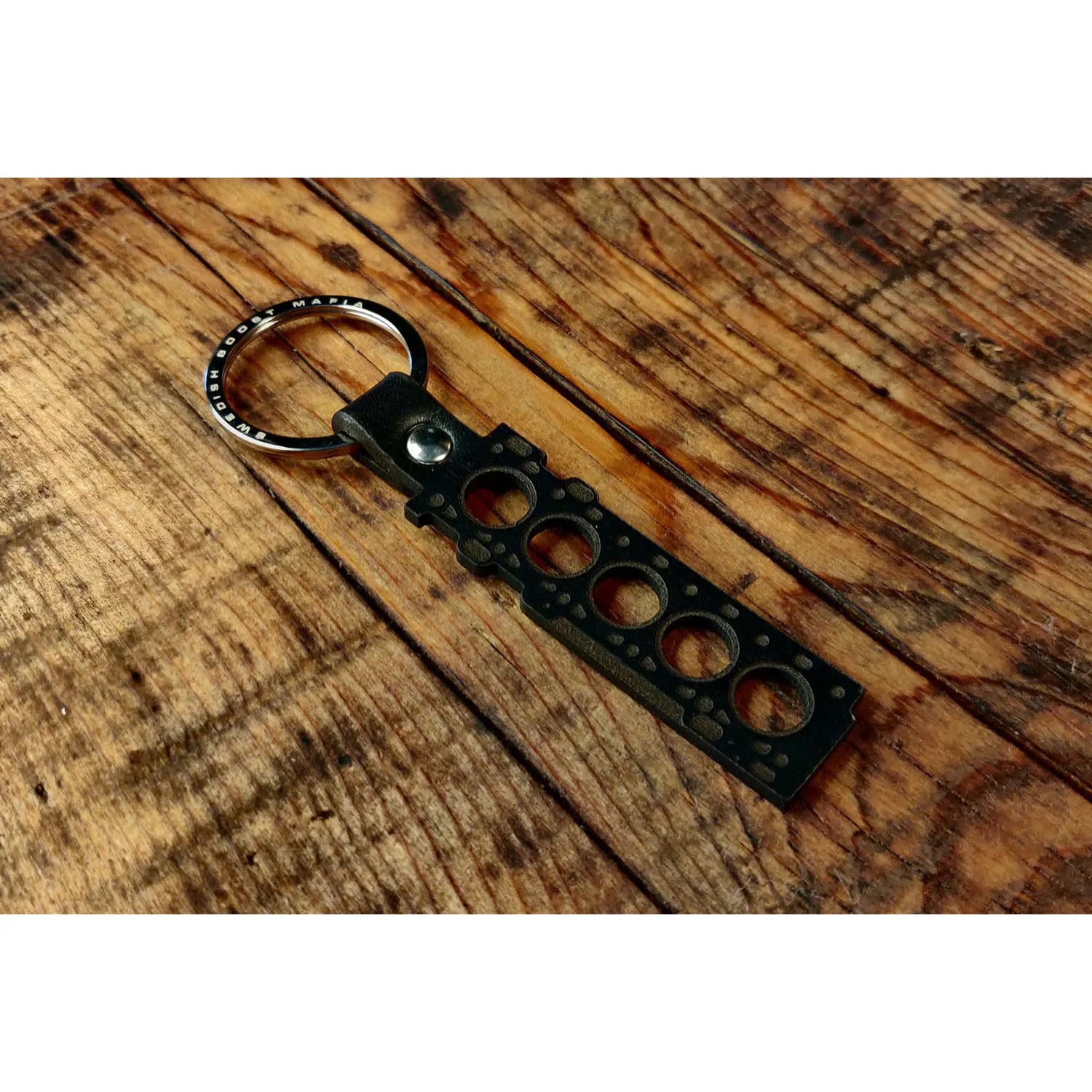 5 Cylinder Gasket Leather Key Ring – Hand-Finished Dark Brown