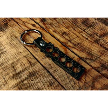 5 Cylinder Gasket Leather Key Ring – Hand-Finished Dark Brown